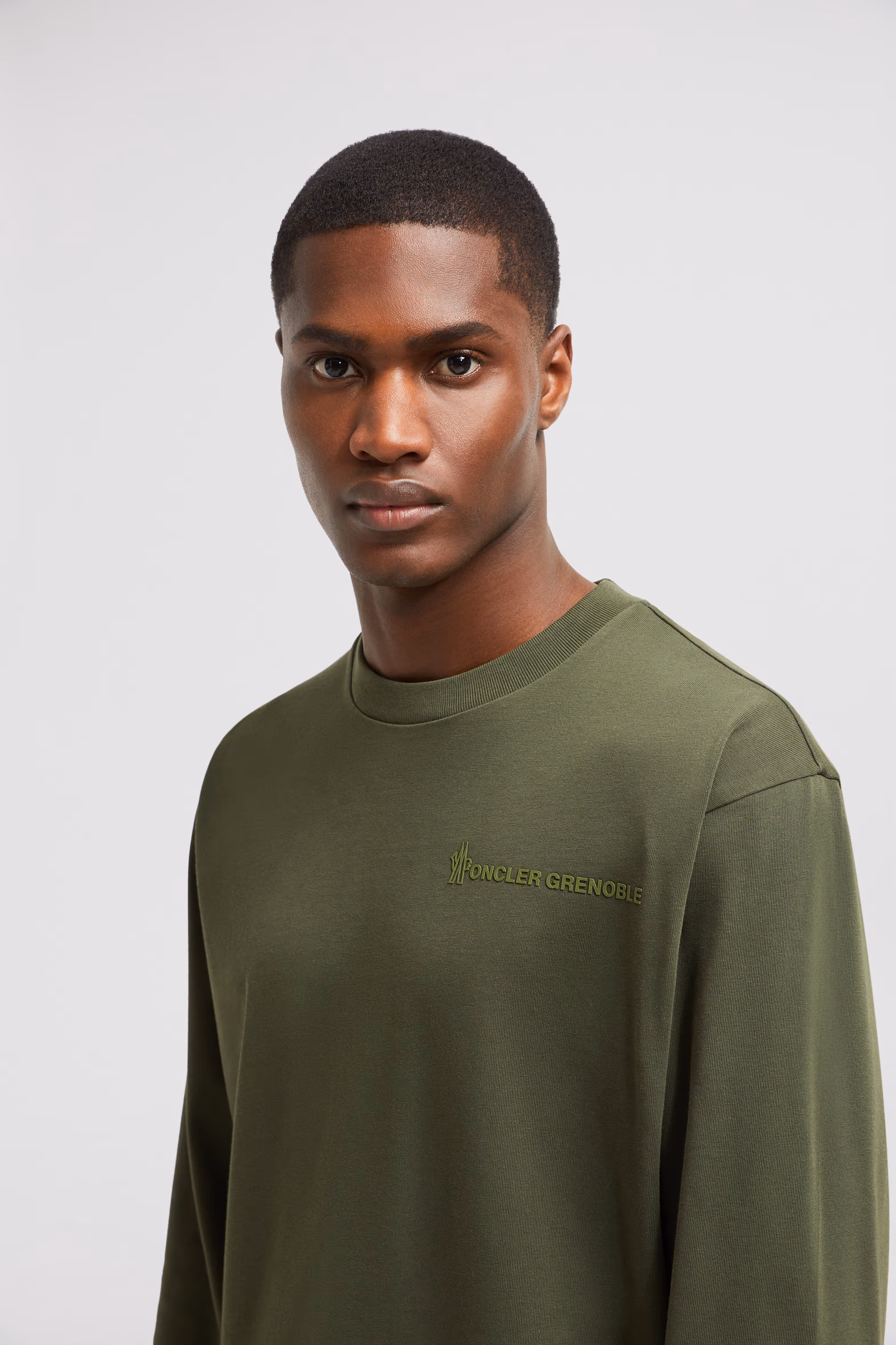 Logo Long Sleeve Cotton T-Shirt Men Olive Green Moncler 4